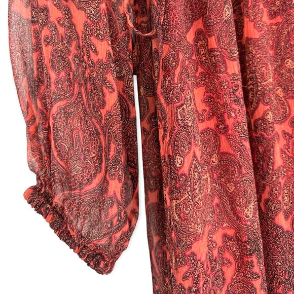 Nicole Miller New York | Size 12 | Red Paisley Empire Waist V-Neck Maxi Dress - Picture 4 of 6